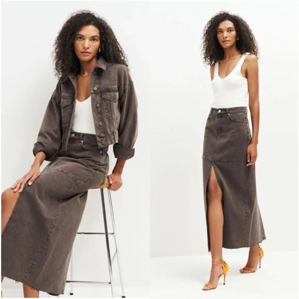 Reformation brown denim maxi skirt